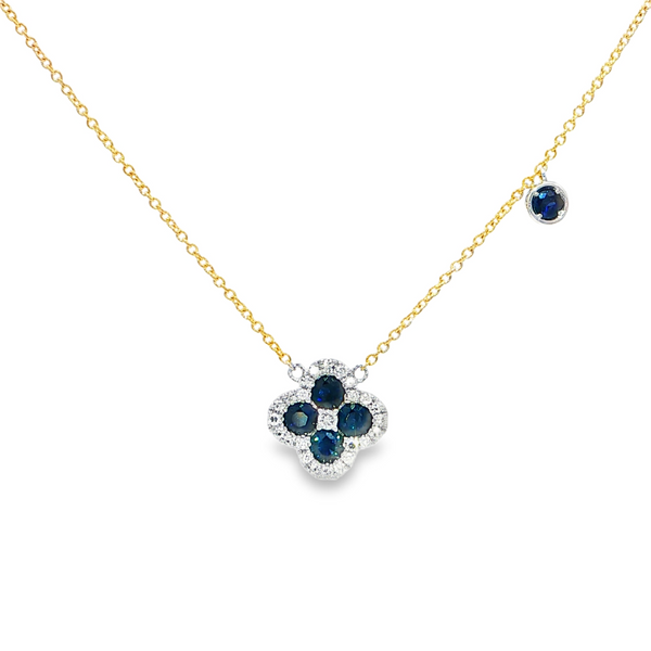 14k White and Yellow Gold Blue Sapphire Clover Necklace