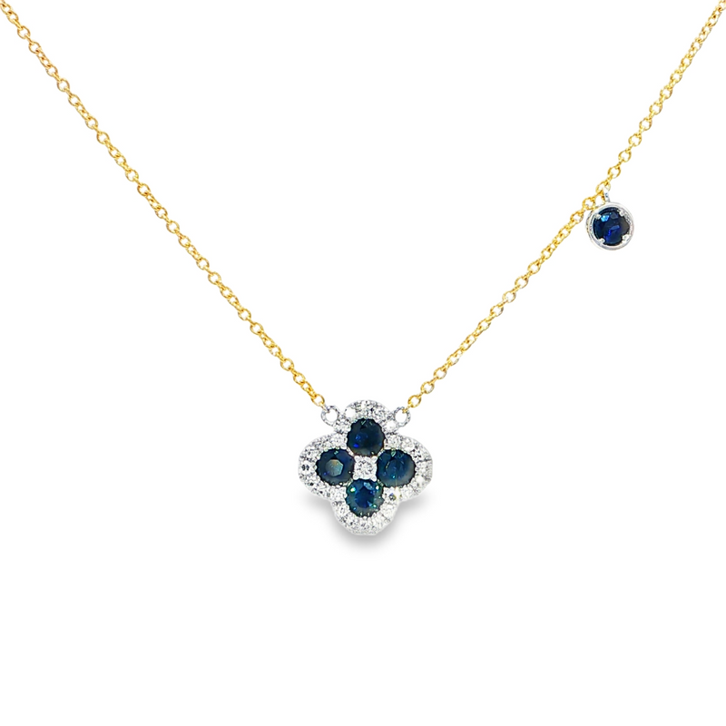 14k White and Yellow Gold Blue Sapphire Clover Necklace