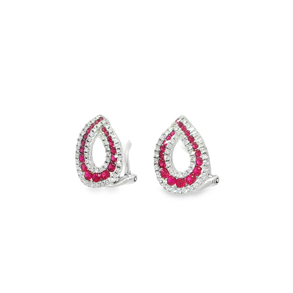 18K White Gold Ruby and Diamond Teardrop Earrings