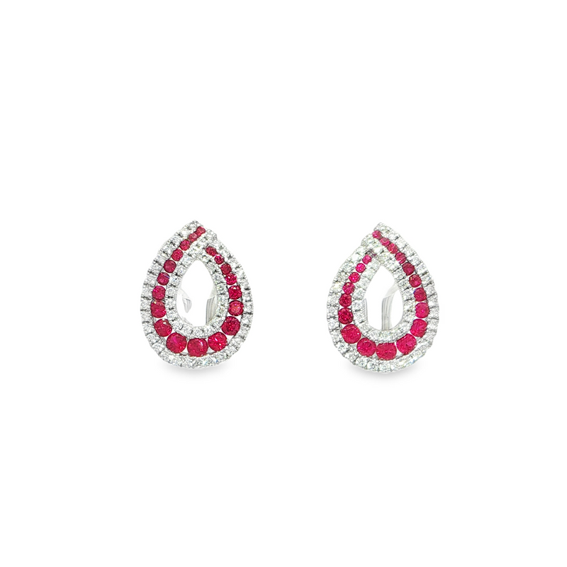 18K White Gold Ruby and Diamond Teardrop Earrings