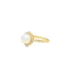 14k Yellow Gold Pearl Halo Ring