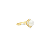 14k Yellow Gold Pearl Halo Ring