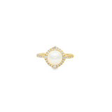 14k Yellow Gold Pearl Halo Ring