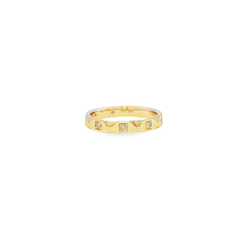 14k Yellow Gold Diamond Faceted Ring