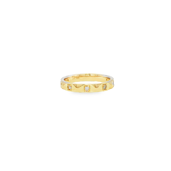 14k Yellow Gold Diamond Faceted Ring
