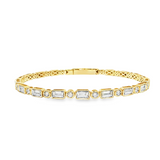 14k Yellow Gold Baguette and Round Diamond Flexible Bangle
