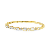 14k Yellow Gold Baguette and Round Diamond Flexible Bangle