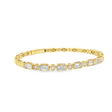 14k Yellow Gold Baguette and Round Diamond Flexible Bangle