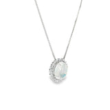 14k White Gold Oval Moonstone Pendant Necklace