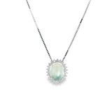 14k White Gold Oval Moonstone Pendant Necklace