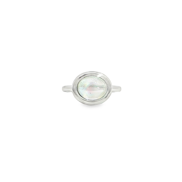 14k White Gold Oval Bezel Set Moonstone Ring