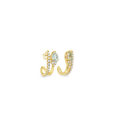 14k Yellow Gold Pear Aquamarine and Diamond J Hoop Earrings