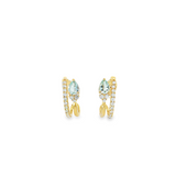 14k Yellow Gold Pear Aquamarine and Diamond J Hoop Earrings