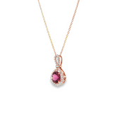 14k Rose Gold Pink Tourmaline and Diamond Ribbon Halo Pendant