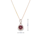 14k Rose Gold Pink Tourmaline and Diamond Ribbon Halo Pendant