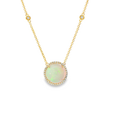 14k Yellow Gold Round Opal Halo Necklace