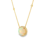 14k Yellow Gold Round Opal Halo Necklace