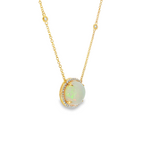 14k Yellow Gold Round Opal Halo Necklace