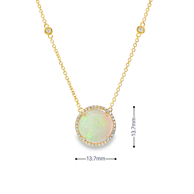14k Yellow Gold Round Opal Halo Necklace