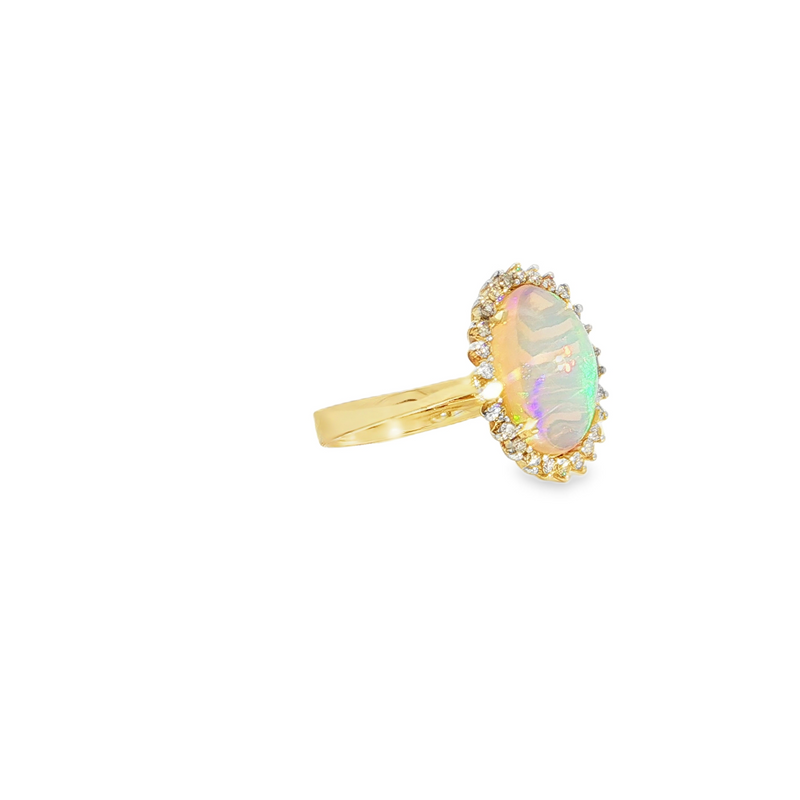 14k Yellow Gold Oval Opal Halo Ring