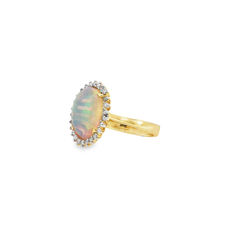 14k Yellow Gold Oval Opal Halo Ring
