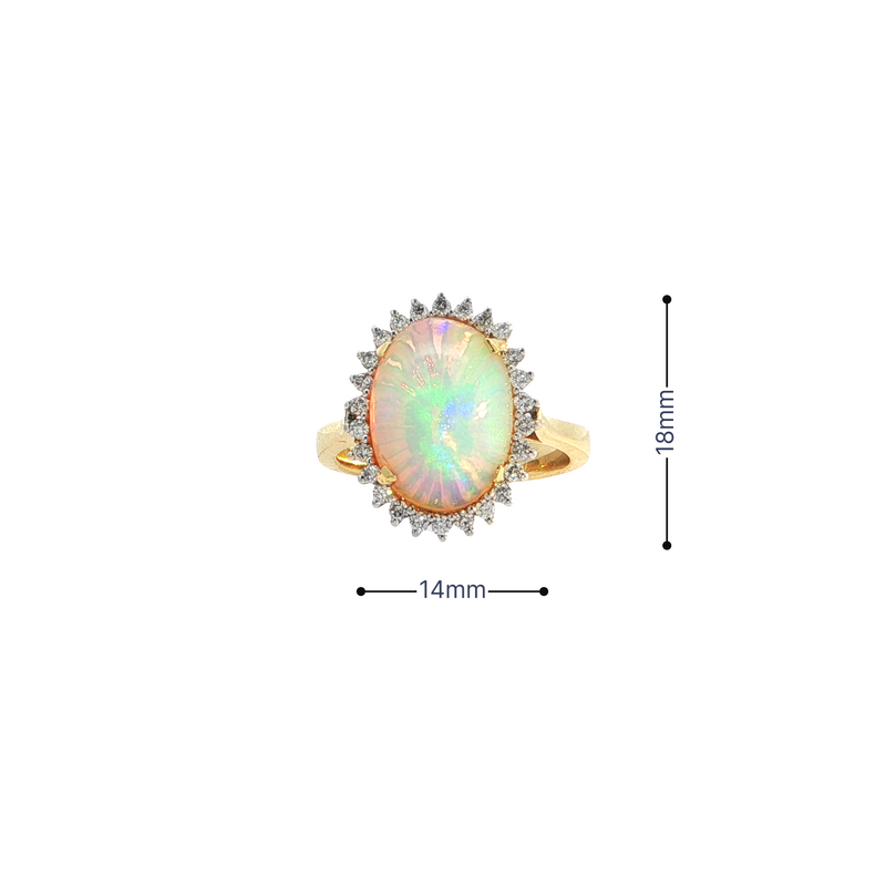 14k Yellow Gold Oval Opal Halo Ring