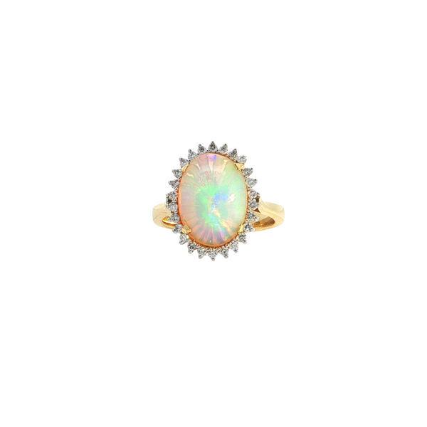 14k Yellow Gold Oval Opal Halo Ring
