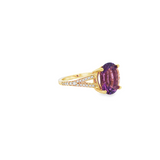 10KY Oval Starburst Amethyst Ring with Split Shank & Diamond Accents