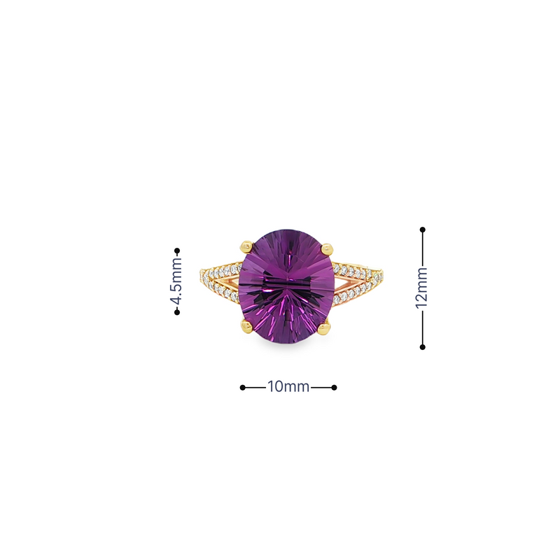 10KY Oval Starburst Amethyst Ring with Split Shank & Diamond Accents