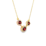 14KY Garnet Necklace with Diamond Halos