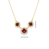 14KY Garnet Necklace with Diamond Halos