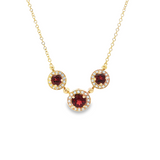 14KY Garnet Necklace with Diamond Halos