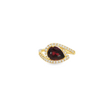 14KY Pear Garnet Bypass Style Ring with Diamonds