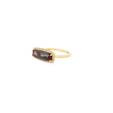 14KY Gold Created Alexandrite Ring with Diamond Halo
