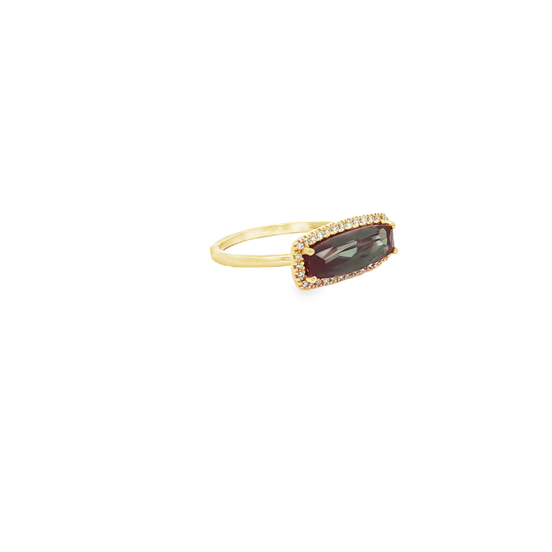 14KY Gold Created Alexandrite Ring with Diamond Halo