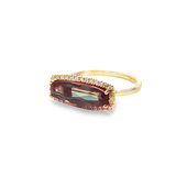 14KY Gold Created Alexandrite Ring with Diamond Halo