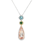 14KY Tri-Color Gemstone Pendant Necklace with Diamonds
