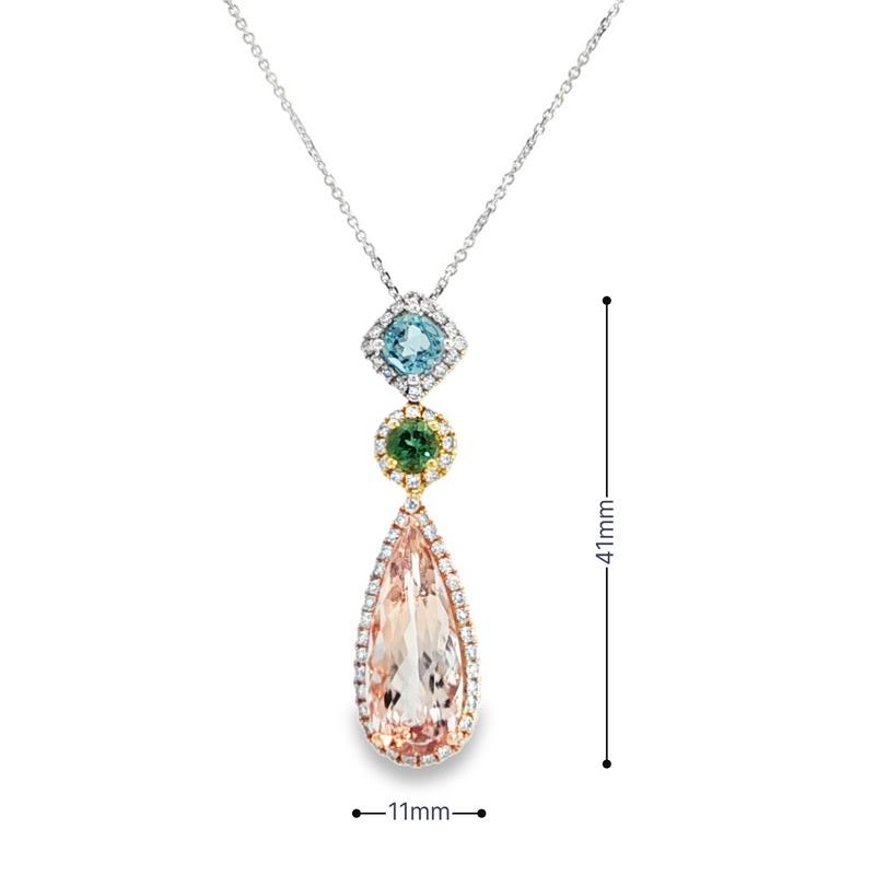 14KY Tri-Color Gemstone Pendant Necklace with Diamonds