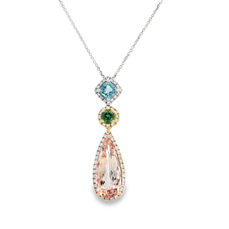 14KY Tri-Color Gemstone Pendant Necklace with Diamonds