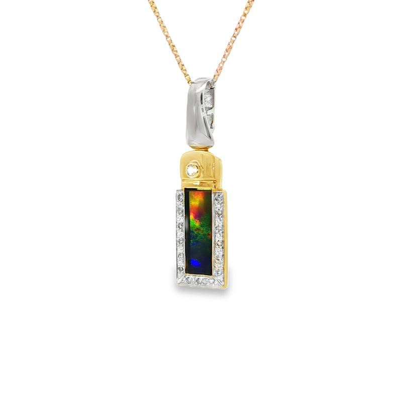 Estate 18K Two-tone Ammolite Pendant with Diamond Accents