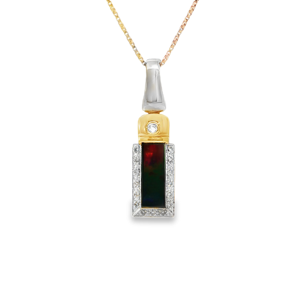 Estate 18K Two-tone Ammolite Pendant with Diamond Accents