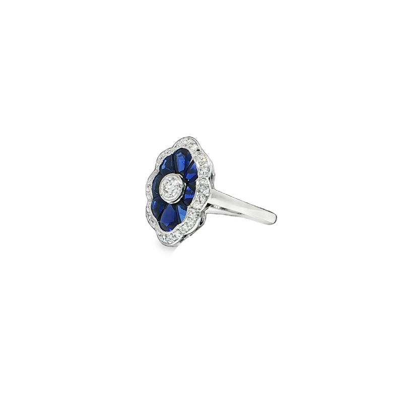 Estate 14k White Gold Diamond and Blue Sapphire Ring