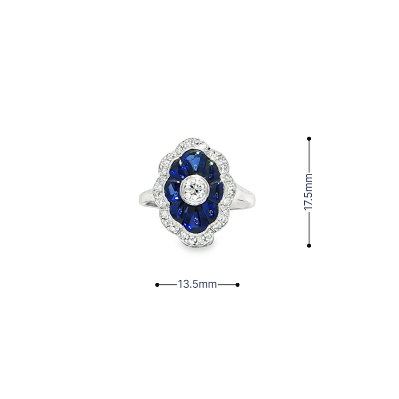 Estate 14k White Gold Diamond and Blue Sapphire Ring