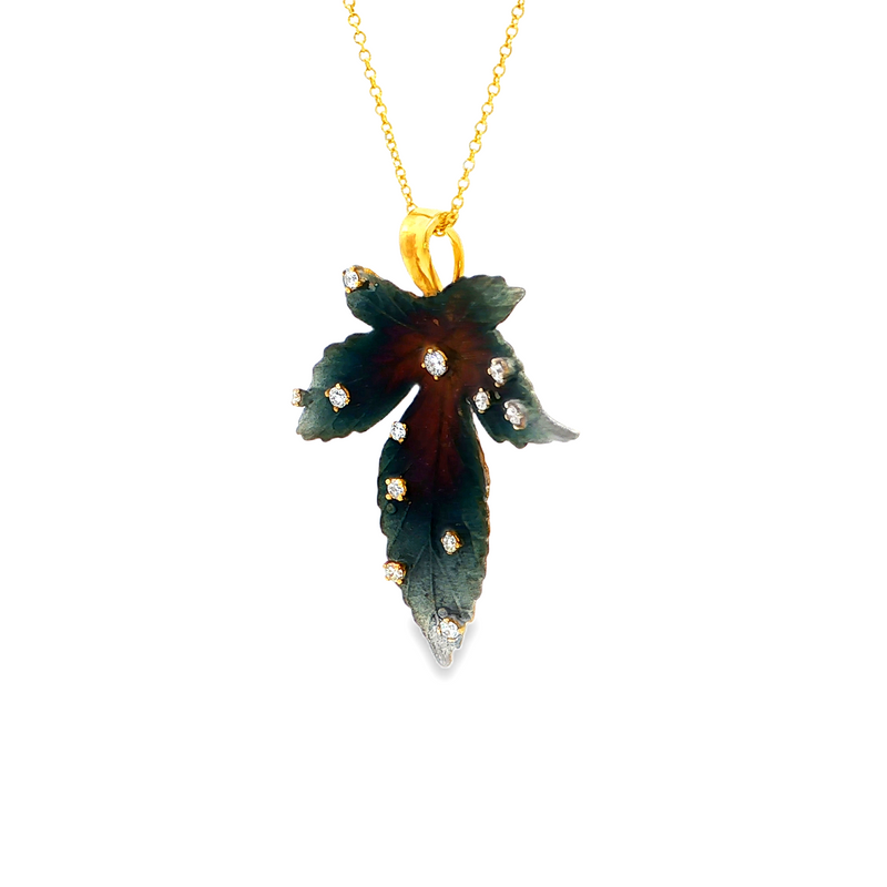 18k Yellow Gold Diamond Leaf Pendant Necklace