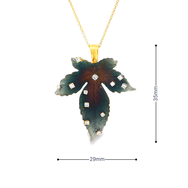 18k Yellow Gold Diamond Leaf Pendant Necklace