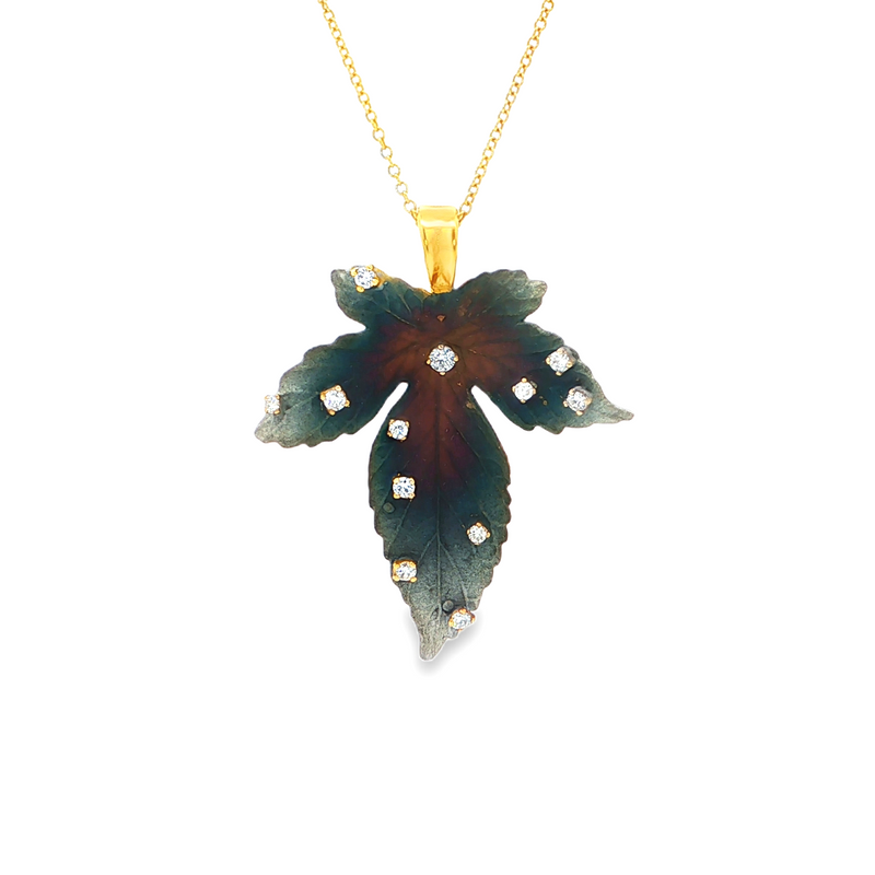 18k Yellow Gold Diamond Leaf Pendant Necklace