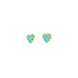 14k Yellow Gold Turquoise Heart and Diamond Stud Earrings