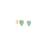 14k Yellow Gold Turquoise Heart and Diamond Stud Earrings