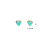 14k Yellow Gold Turquoise Heart and Diamond Stud Earrings