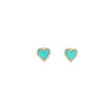 14k Yellow Gold Turquoise Heart and Diamond Stud Earrings